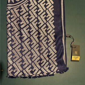 Fendi Dark Blue and Light Gray Logo Scarf